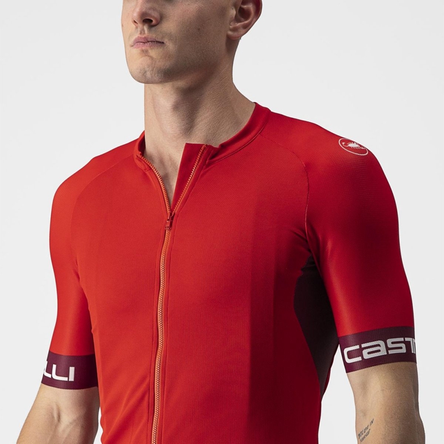 Castelli ENTRATA VI Men Jersey Red / Burgundy / White | 35QHSBZJL