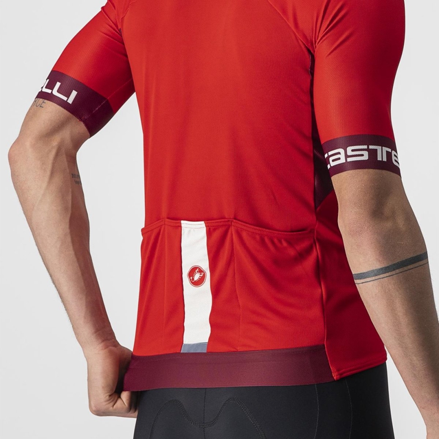 Castelli ENTRATA VI Men Jersey Red / Burgundy / White | 35QHSBZJL