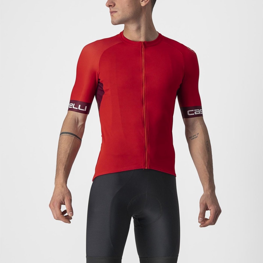 Castelli ENTRATA VI Men Jersey Red / Burgundy / White | 35QHSBZJL