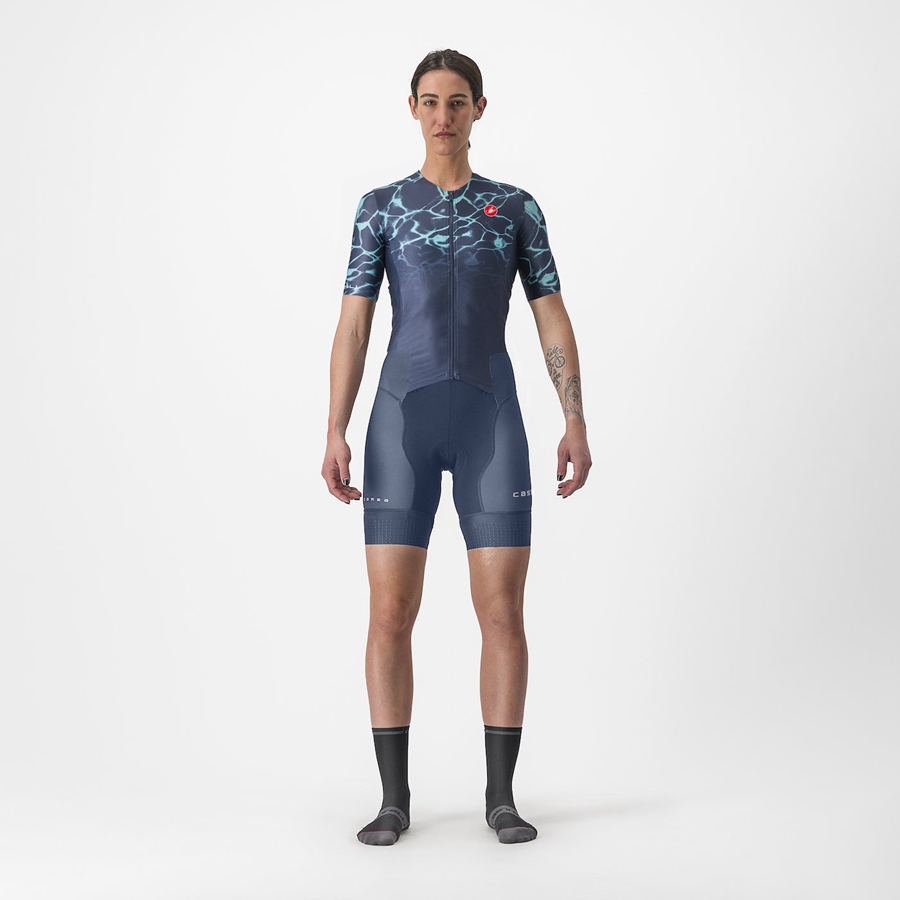 Castelli FREE SANREMO 2 W SHORT SLEEVE Women Suits Blue / Light Turquoise | 48XJOWYGM