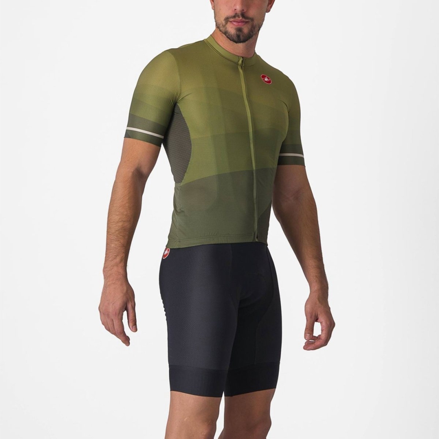 Castelli ORIZZONTE Men Jersey Deep Green / Olive / Silver | 42CNUKQWM