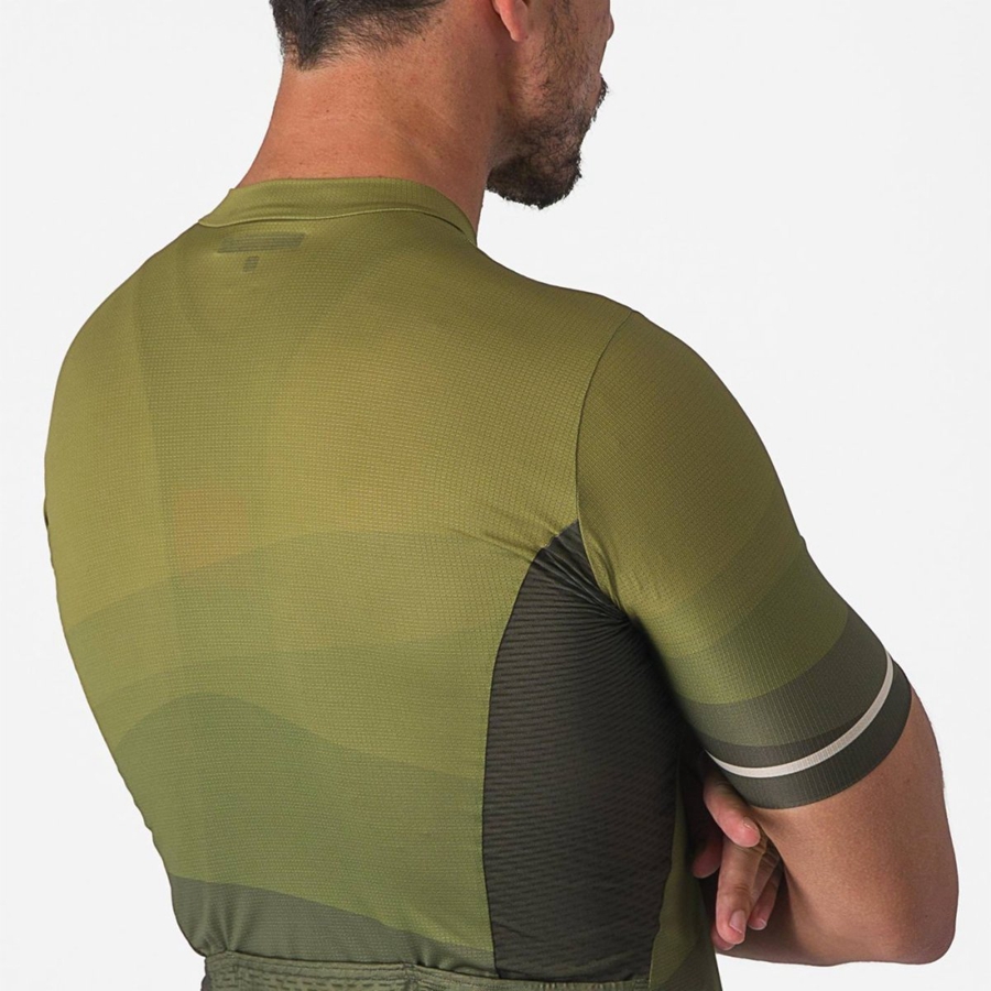 Castelli ORIZZONTE Men Jersey Deep Green / Olive / Silver | 42CNUKQWM