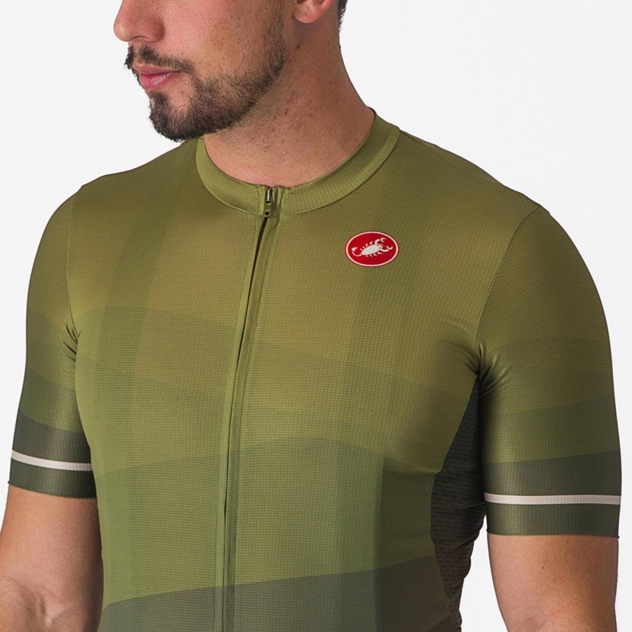 Castelli ORIZZONTE Men Jersey Deep Green / Olive / Silver | 42CNUKQWM