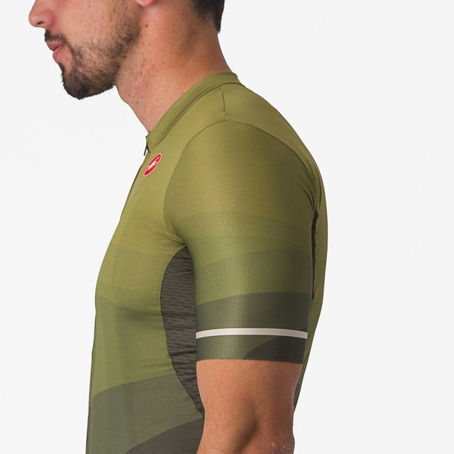 Castelli ORIZZONTE Men Jersey Deep Green / Olive / Silver | 42CNUKQWM