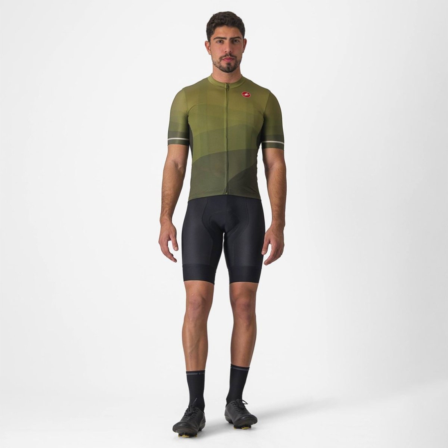 Castelli ORIZZONTE Men Jersey Deep Green / Olive / Silver | 42CNUKQWM