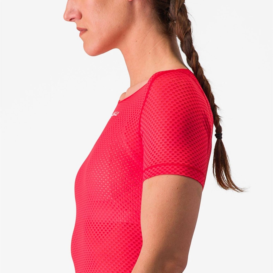 Castelli PRO MESH W SHORT SLEEVE Women Base Layer Red | 15FGJRKYC