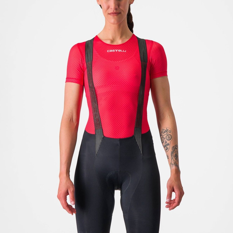 Castelli PRO MESH W SHORT SLEEVE Women Base Layer Red | 15FGJRKYC