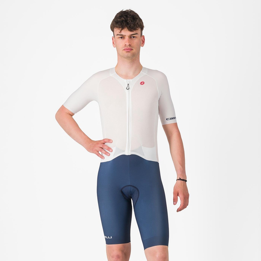 Castelli SANREMO BTW X2 Men Speedsuits White Blue | 86DPFWGOI