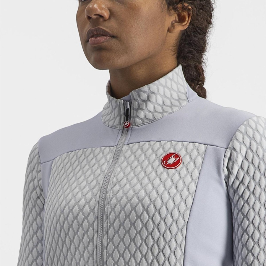 Castelli SFIDA 2 FZ Women Jersey Silver Grey / White | 61JABWCLO