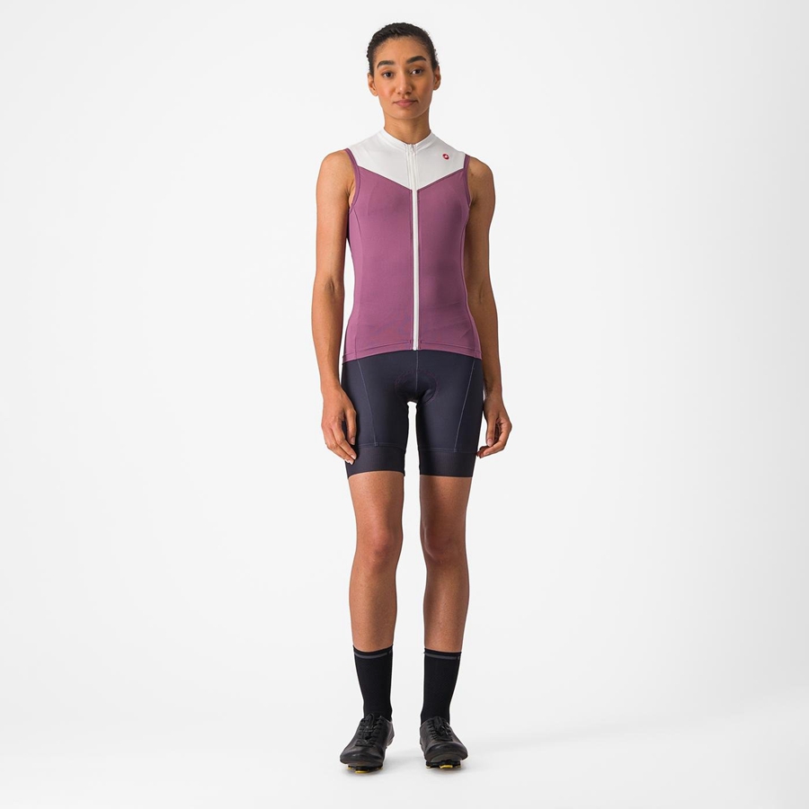 Castelli SOLARIS SLEEVELESS Women Jersey Deep Purple / White | 95EDCPGMU